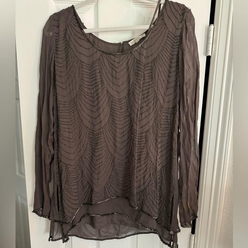 Gold hawk bead embroidered top